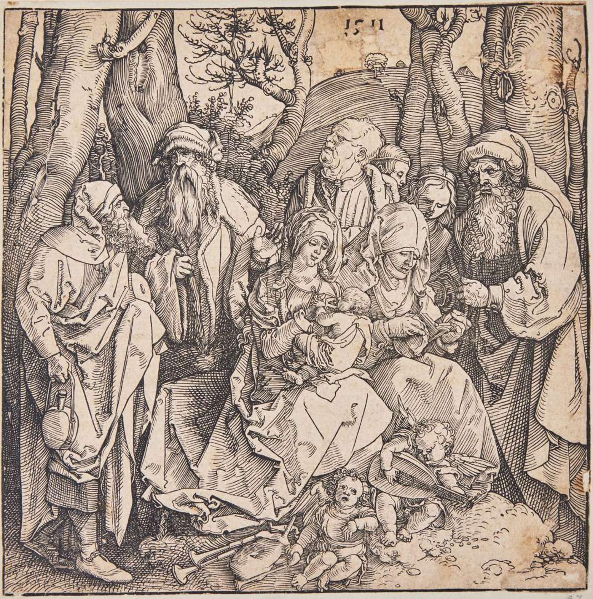 Albrecht Dürer (German, 1471-1528) - The Holy Kinship with Lute Playing Angels