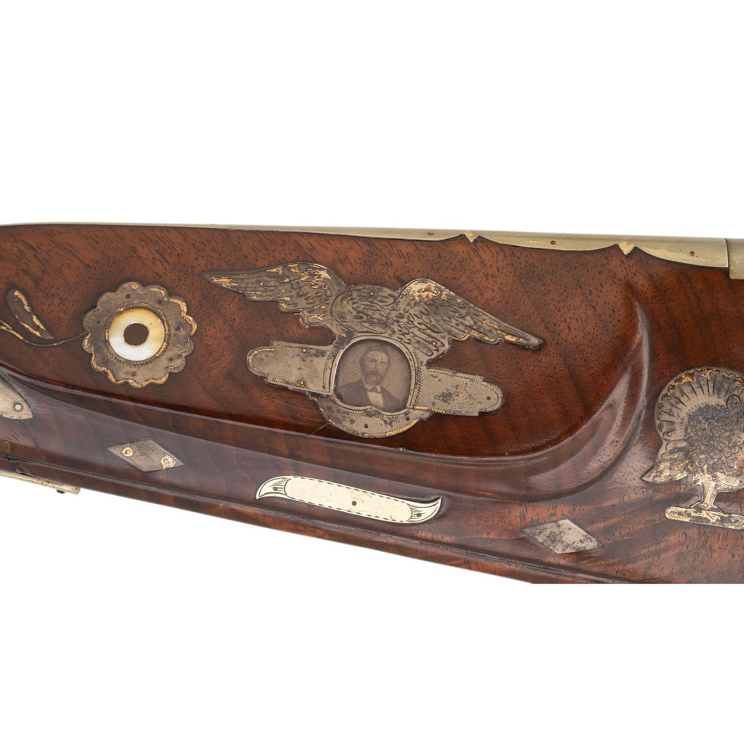 Ornate 19th Century German Silver Decorated Heavy Barrel Flintlock Rifle Signed "S.S."