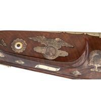 Ornate 19th Century German Silver Decorated Heavy Barrel Flintlock Rifle Signed "S.S."