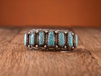 Navajo Stamped Silver and #8 Turquoise Cuff Bracelet