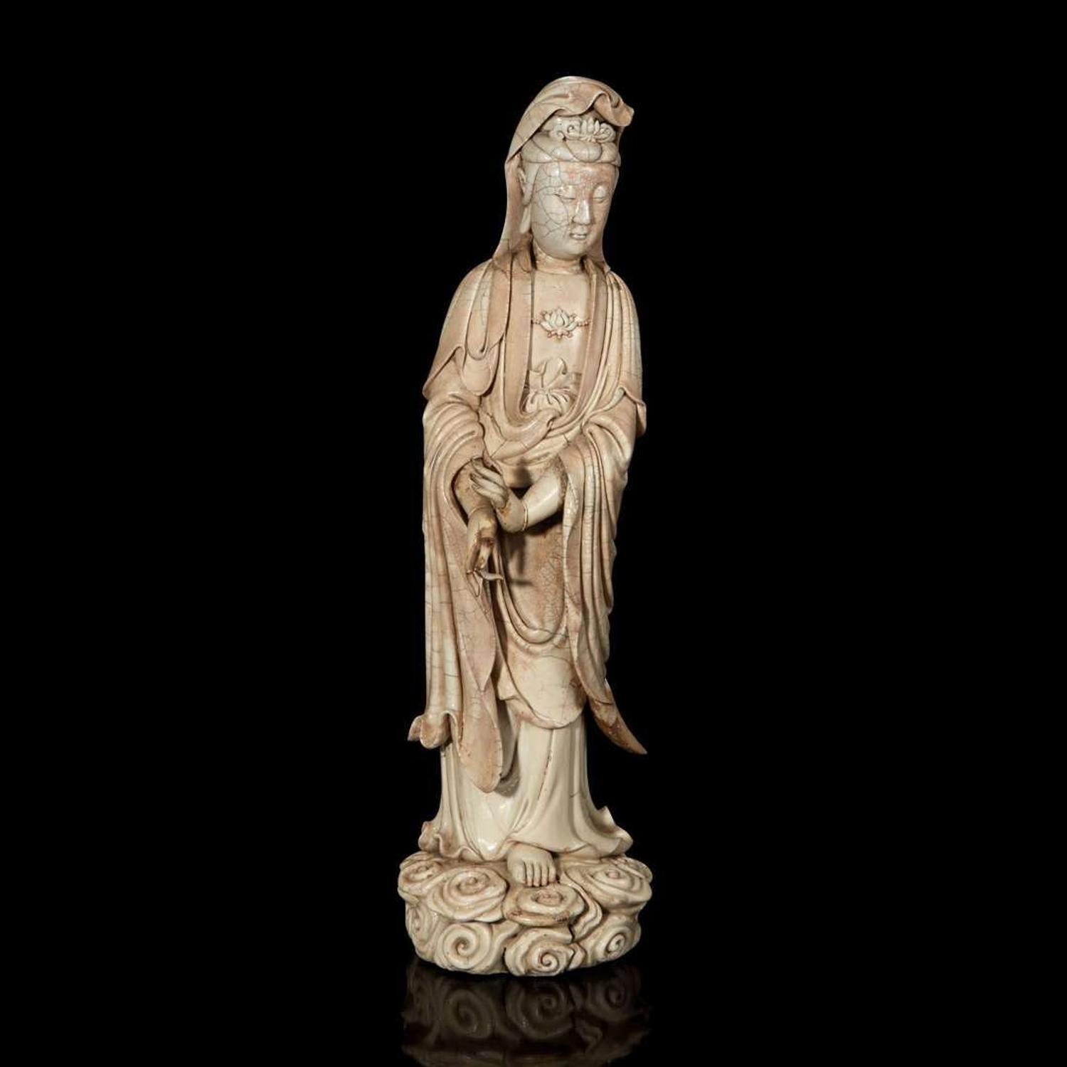 An exceptionally large Dehua blanc de Chine figure of Guanyin 德化窑观音像 Qing dynasty or earlier ????