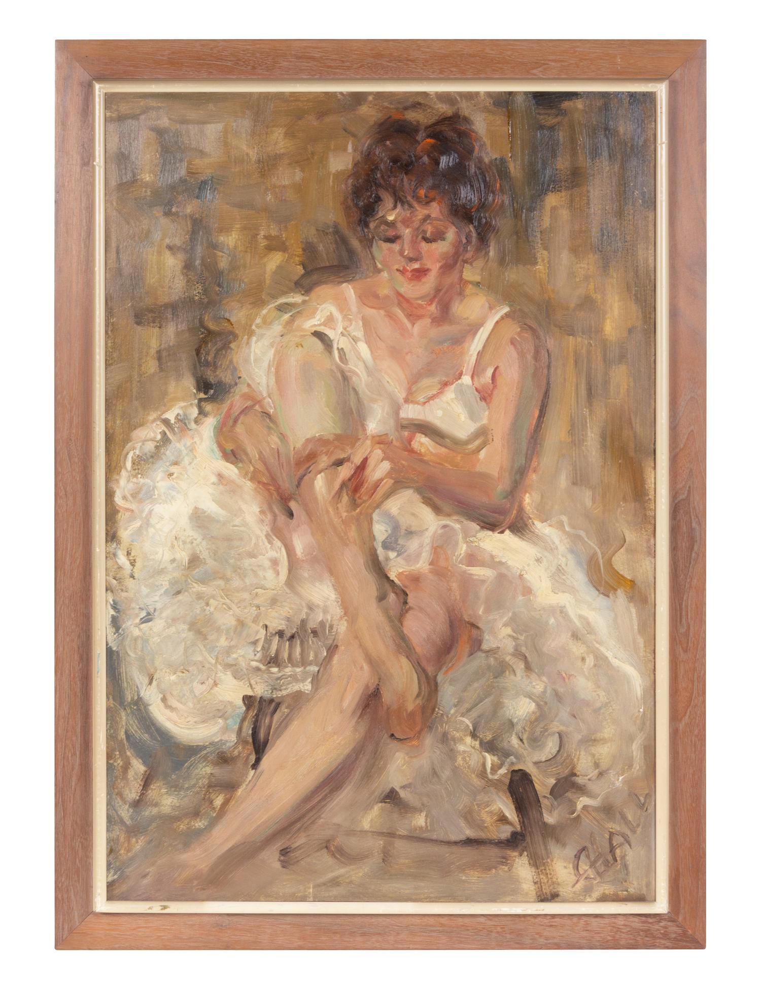 George Hall (20th century) A Woman Wearing Stockings oil on…
