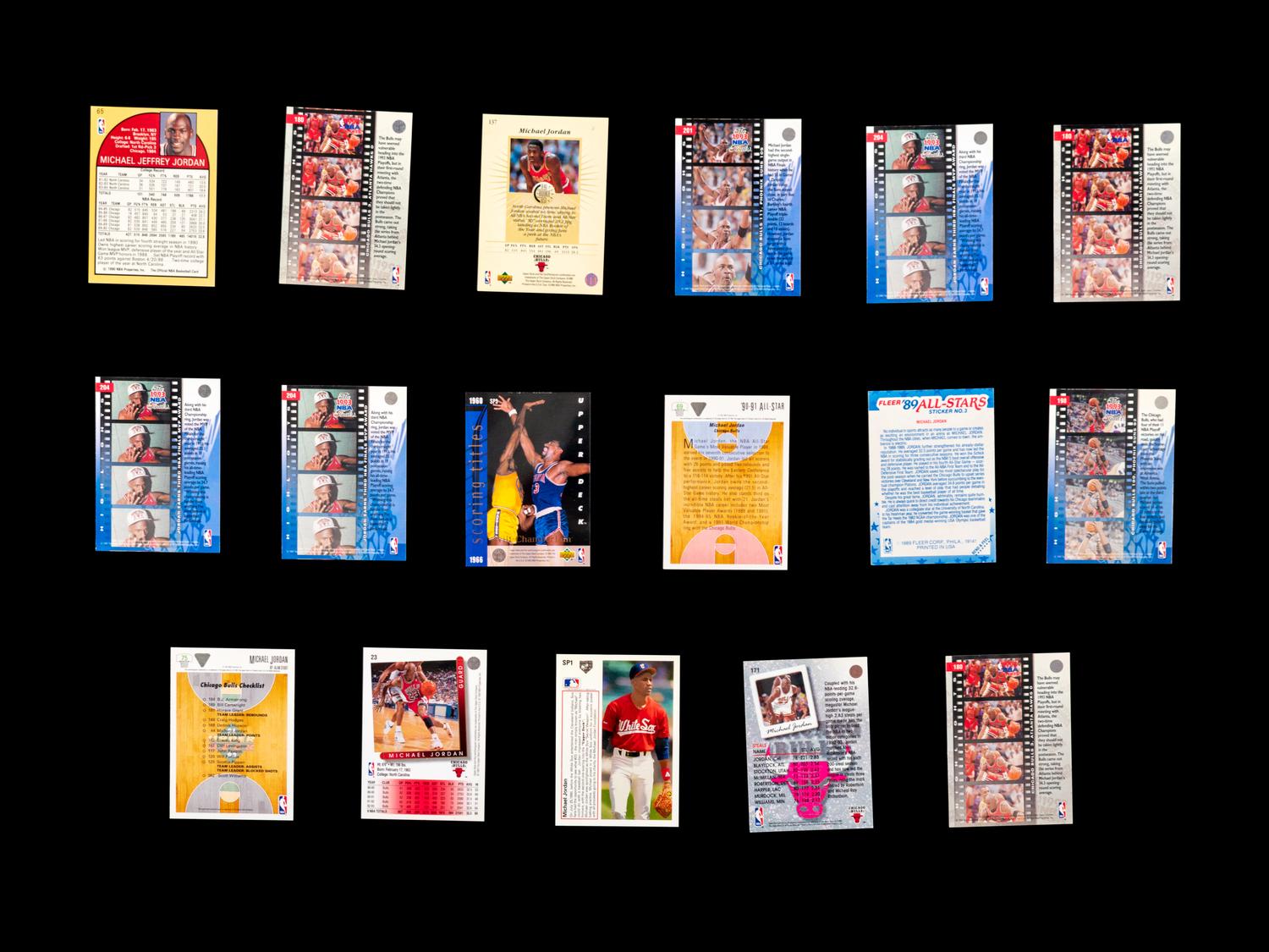 A Group of 54 1990s Michael Jordan Basketball and Baseball Cards,