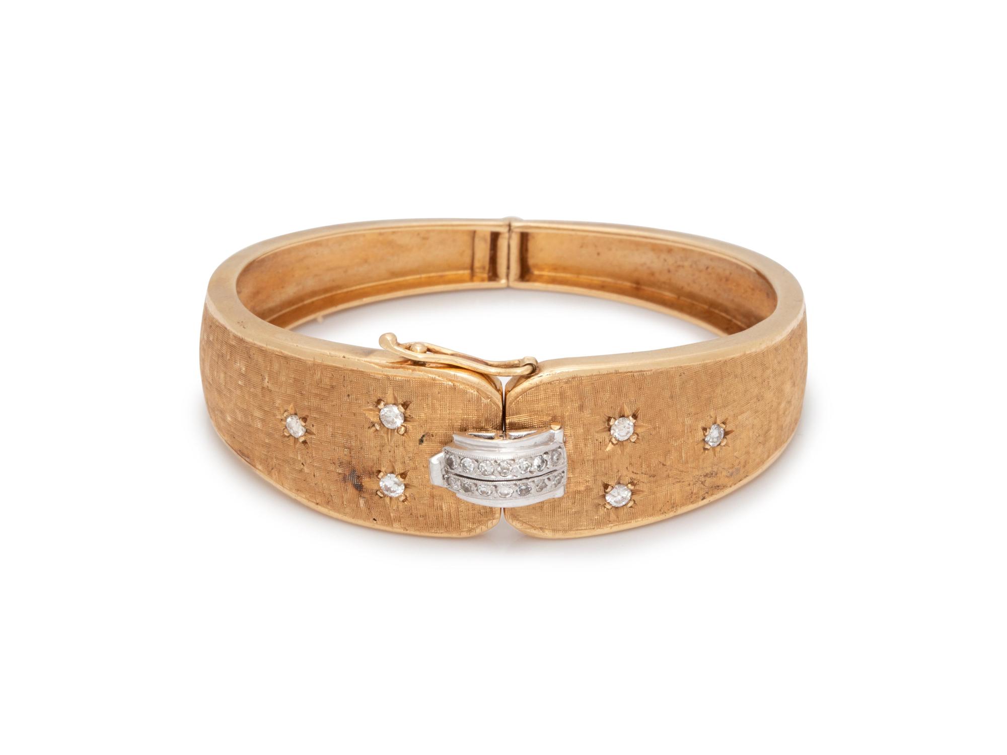 BICOLOR GOLD AND DIAMOND BANGLE BRACELET