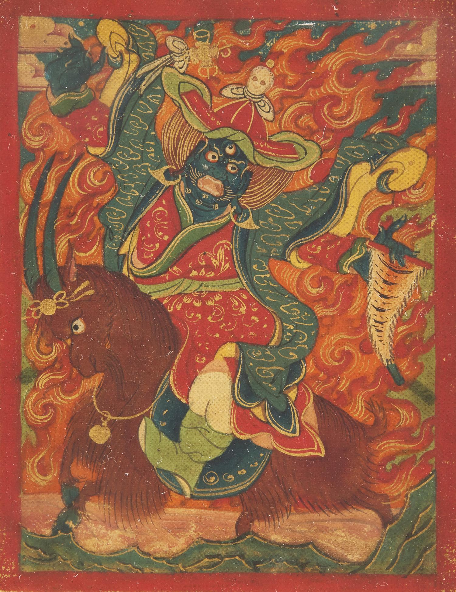 A Small Mongolian Thangka, Burhany Zurag , depicting Danchen Garwai Nakpo