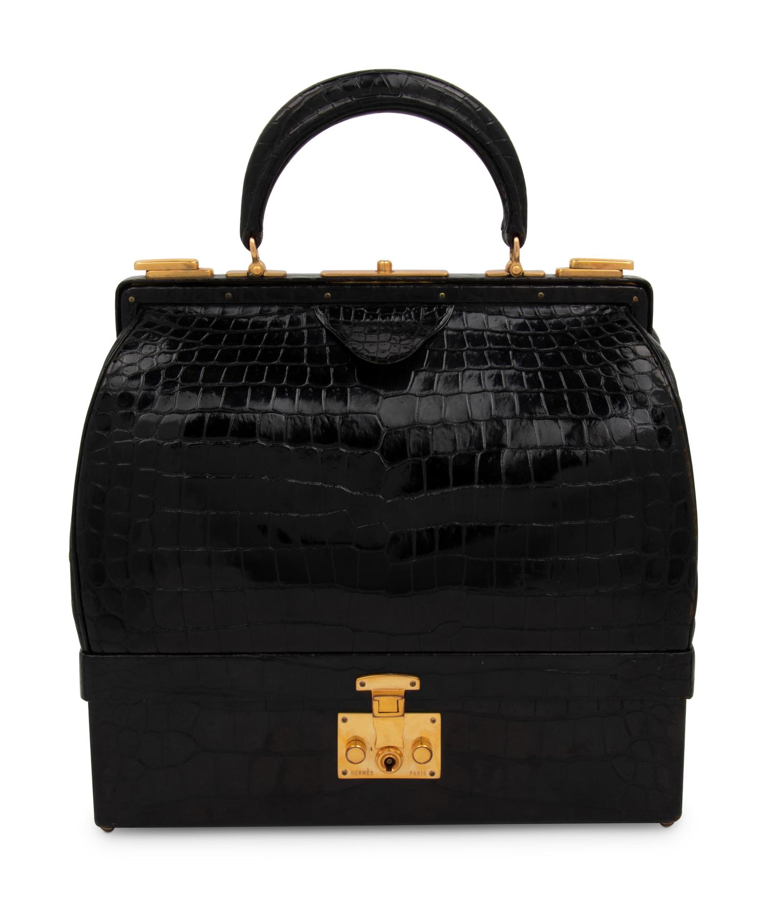 Hermès Black Crocodile Sac Mallette, 1950s-60s