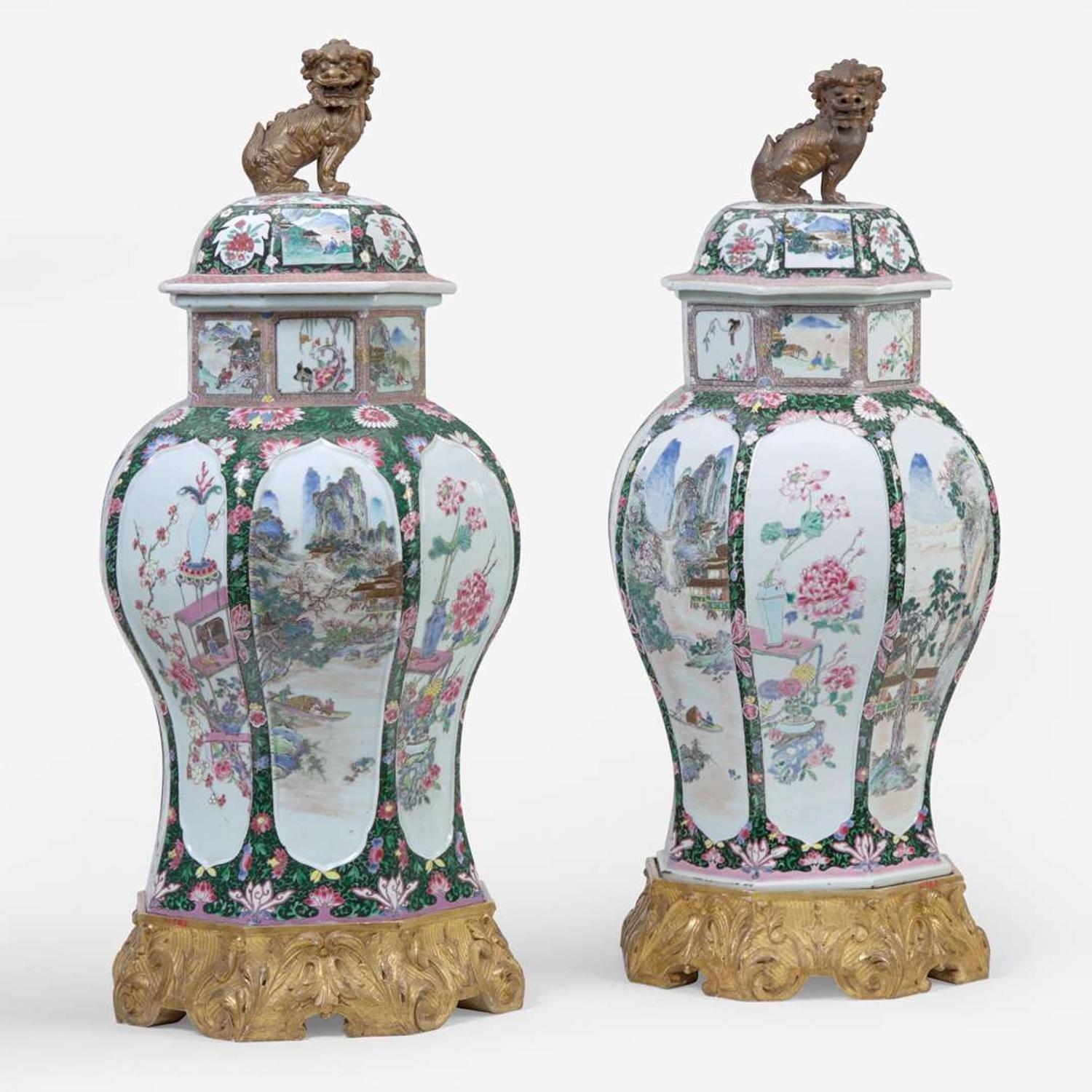 An impressive associated pair of famille rose-decorated porcelain large jars and covers ?????????? ????
