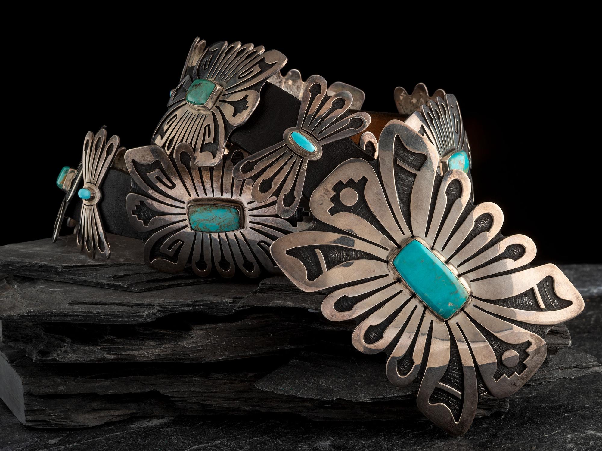 Large Sterling Silver and Turquoise Concha Belt