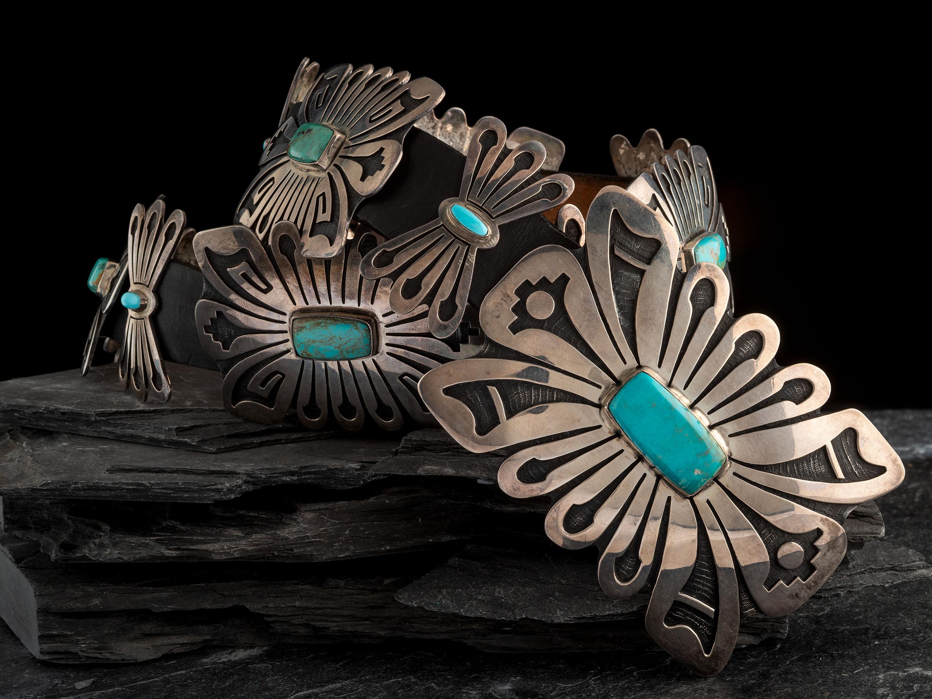 Large Sterling Silver and Turquoise Concha Belt