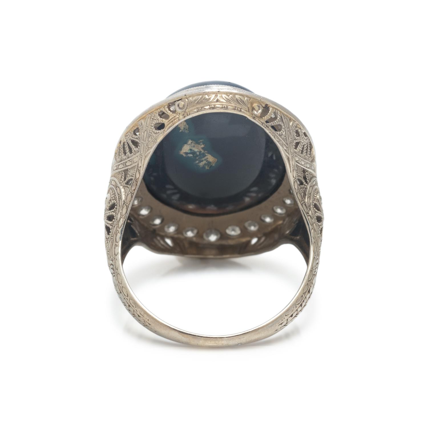 BLACK OPAL AND DIAMOND RING