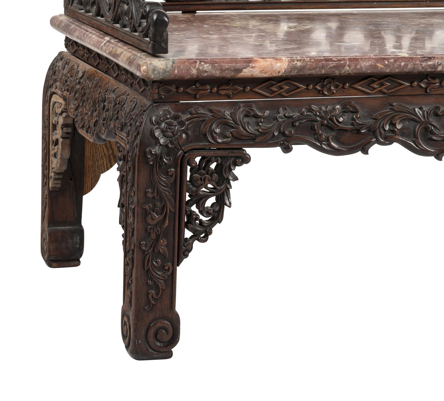 A Chinese Carved Hardwood Four-Piece Furniture Suite