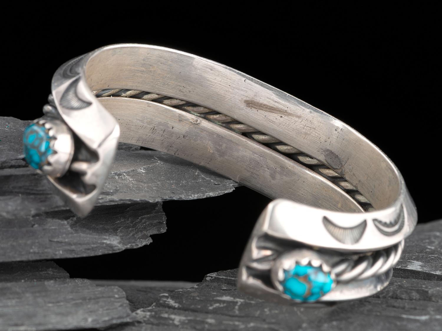 Heavy Navajo Silver and High Grade Turquoise Cuff Bracelet