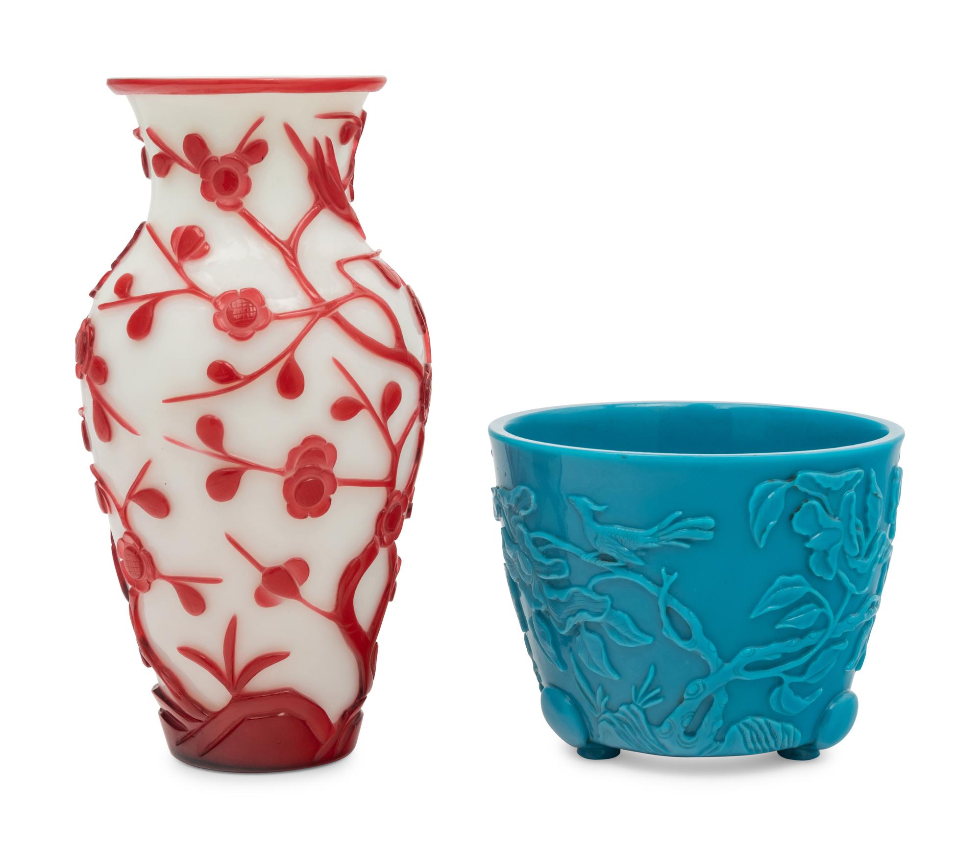 Two Chinese Opaque Peking Glass Vessels