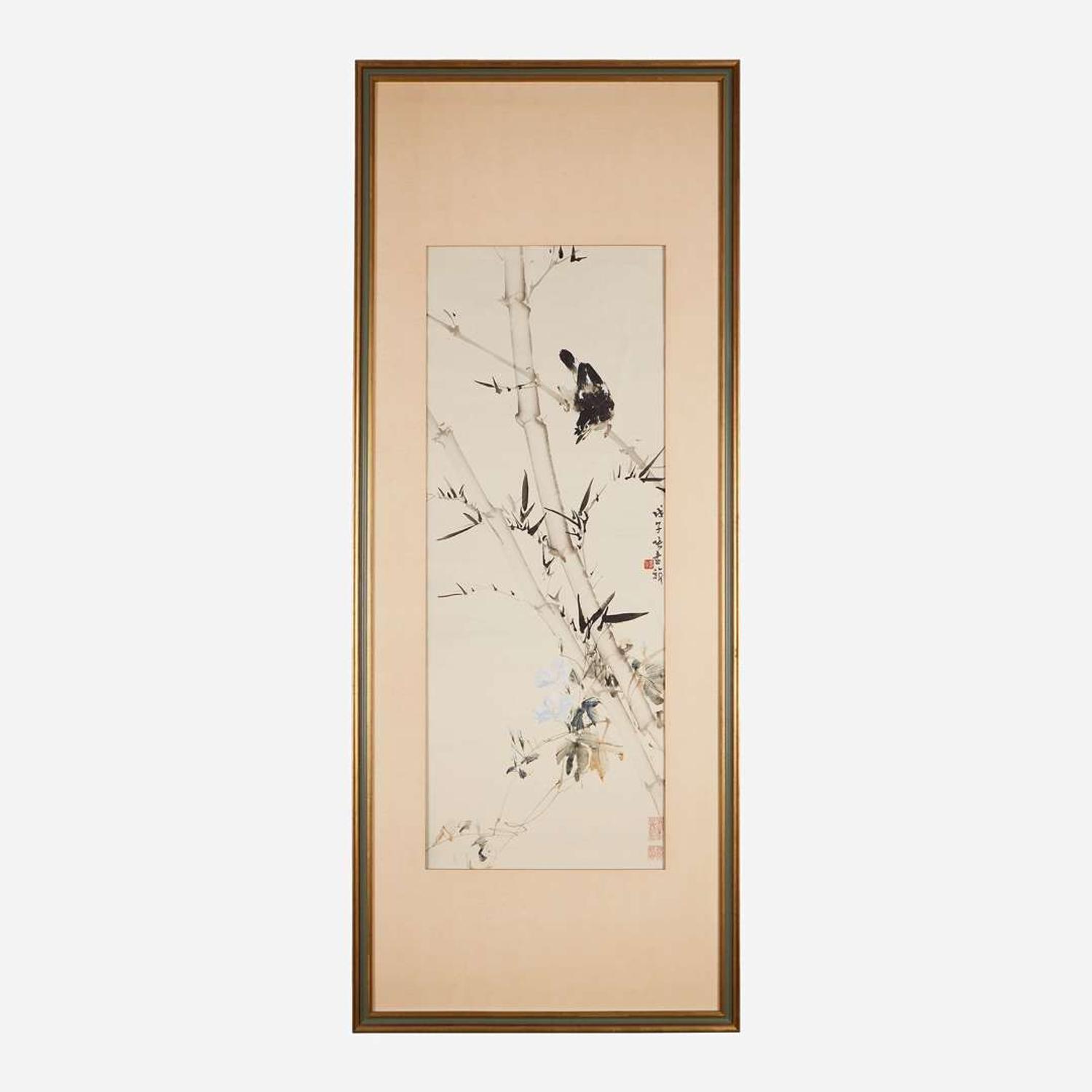 Zhang Shuqi (Chinese b.1901-d.1957) 张书旂 Bird on Bamboo with Morning Glories ???