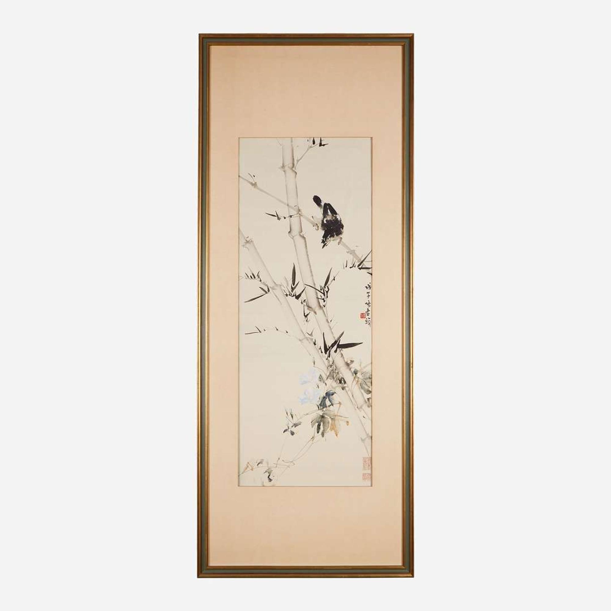 Zhang Shuqi (Chinese b.1901-d.1957) 张书旂 Bird on Bamboo with Morning Glories ???