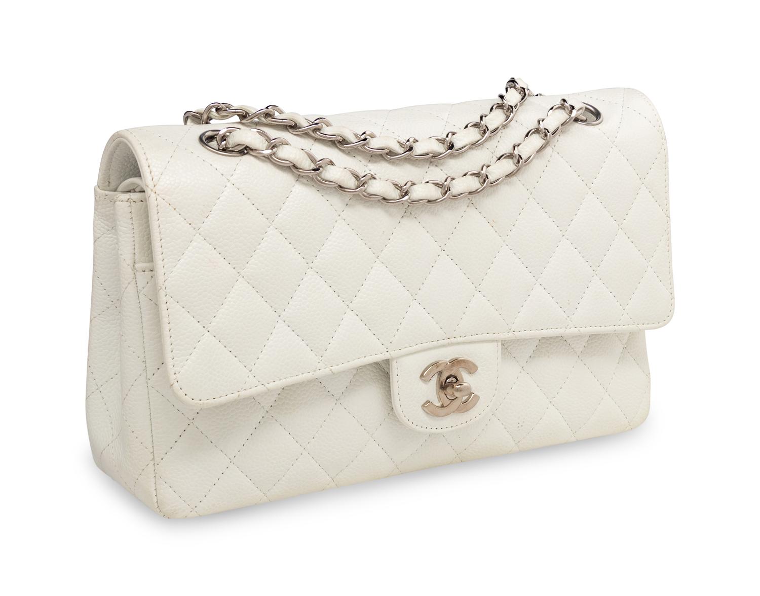 Chanel Medium Classic Flap Bag in White Caviar Leather