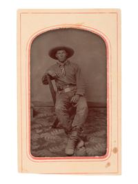 [WESTERN AMERICANA]. 8 tintypes of cowboys, one armed with a revolver.