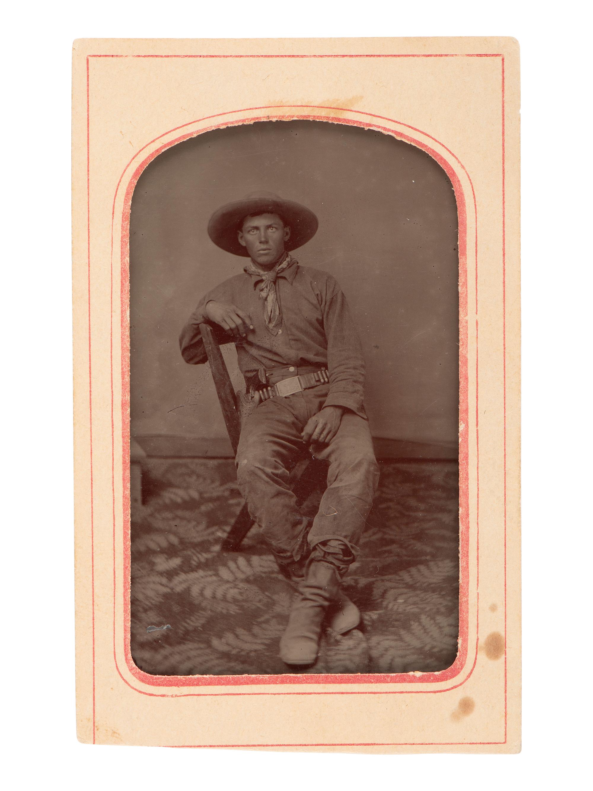 [WESTERN AMERICANA]. 8 tintypes of cowboys, one armed with a revolver.