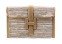 An Hermes Ivory Vibrato Leather Jige Clutch, 11 1/2 x 7 1/2 x 1 1/2 inches.