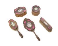 A French Gilt Metal and Guilloche Enamel Dresser Set