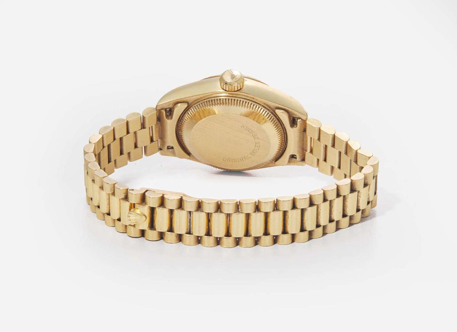A Ladies 18K Yellow Gold Rolex Oyster Perpetual Datejust Presidential with Diamond Markers