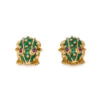 DAVID WEBB, RUBY, ENAMEL, AND YELLOW GOLD FROG EARRINGS