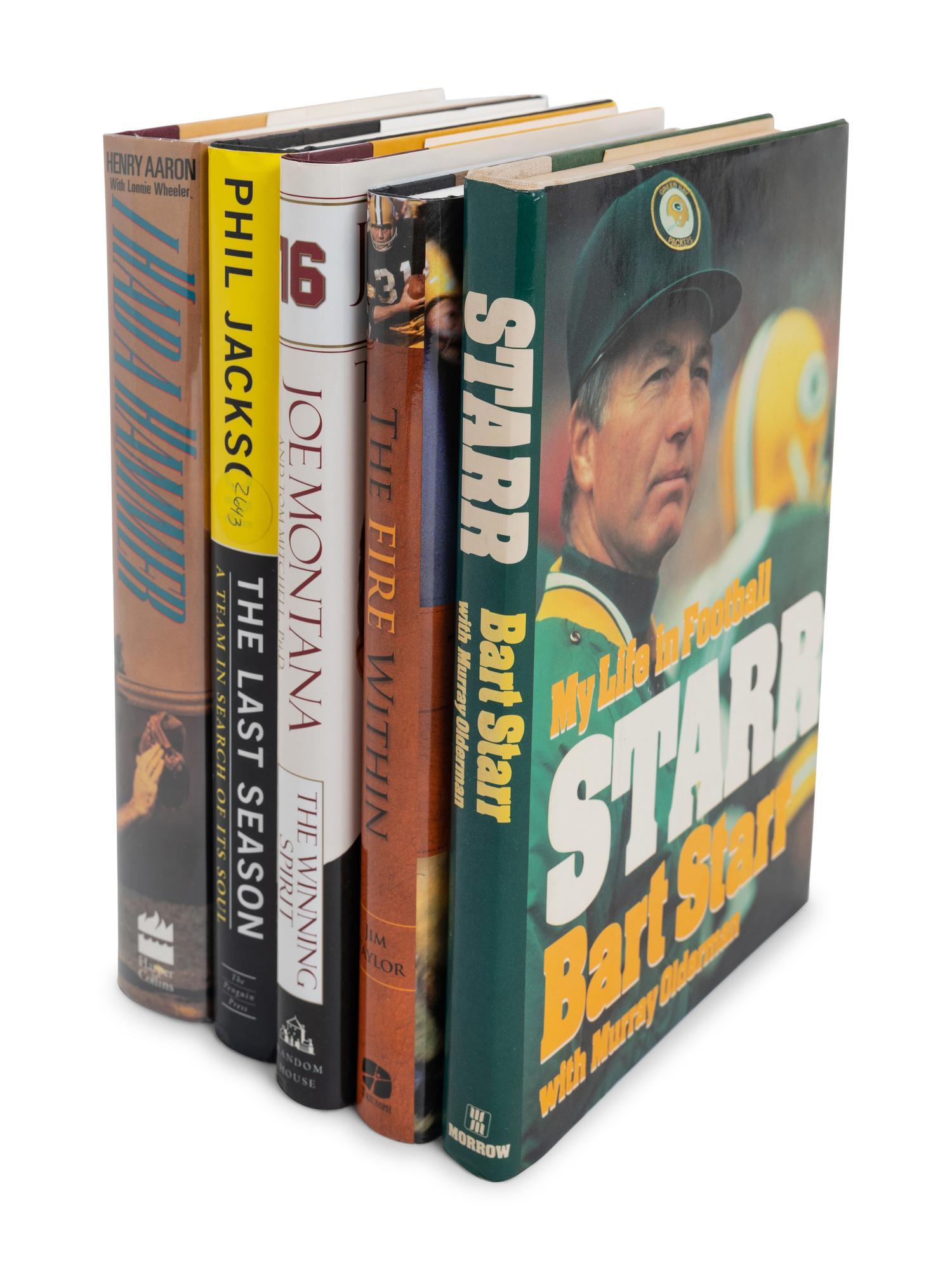 A Group of 5 Signed Autograph Books From Notable Hall of Fame Athletes Including Hank Aaron, Bart Starr, Joe Montana and Phil Jackson,