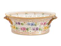 A Royal Copenhagen Flora Danica Oval Reticulated Fruit Basket