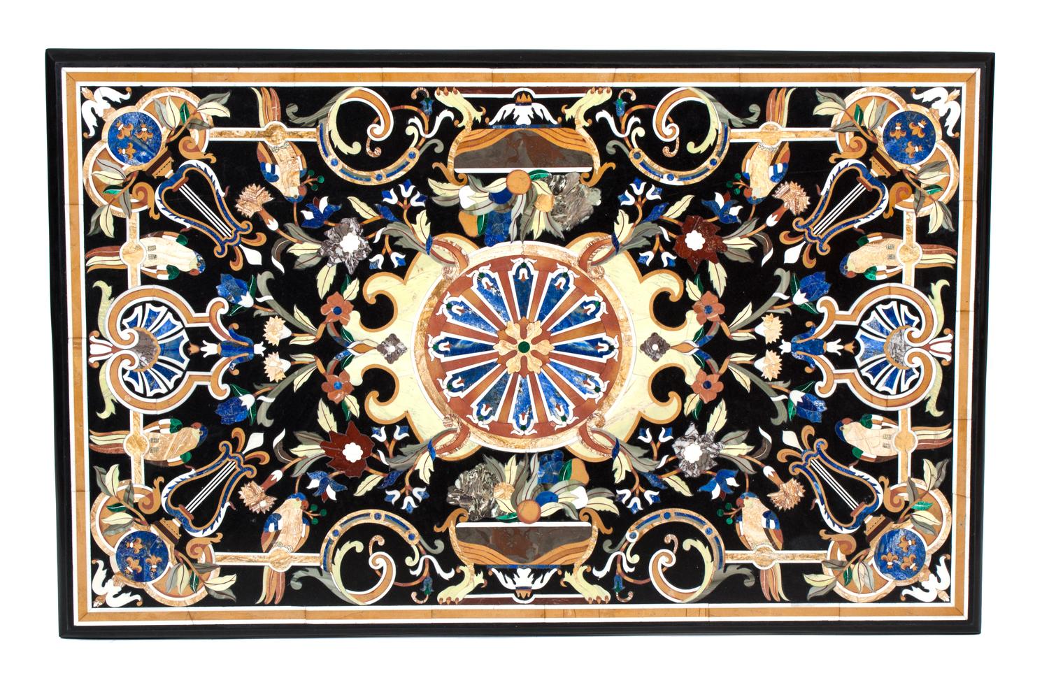 An Italian Pietra Dura Low Table Height 18 x width 47 1/2 x depth 29 3/4 inches. — 20TH CENTURY