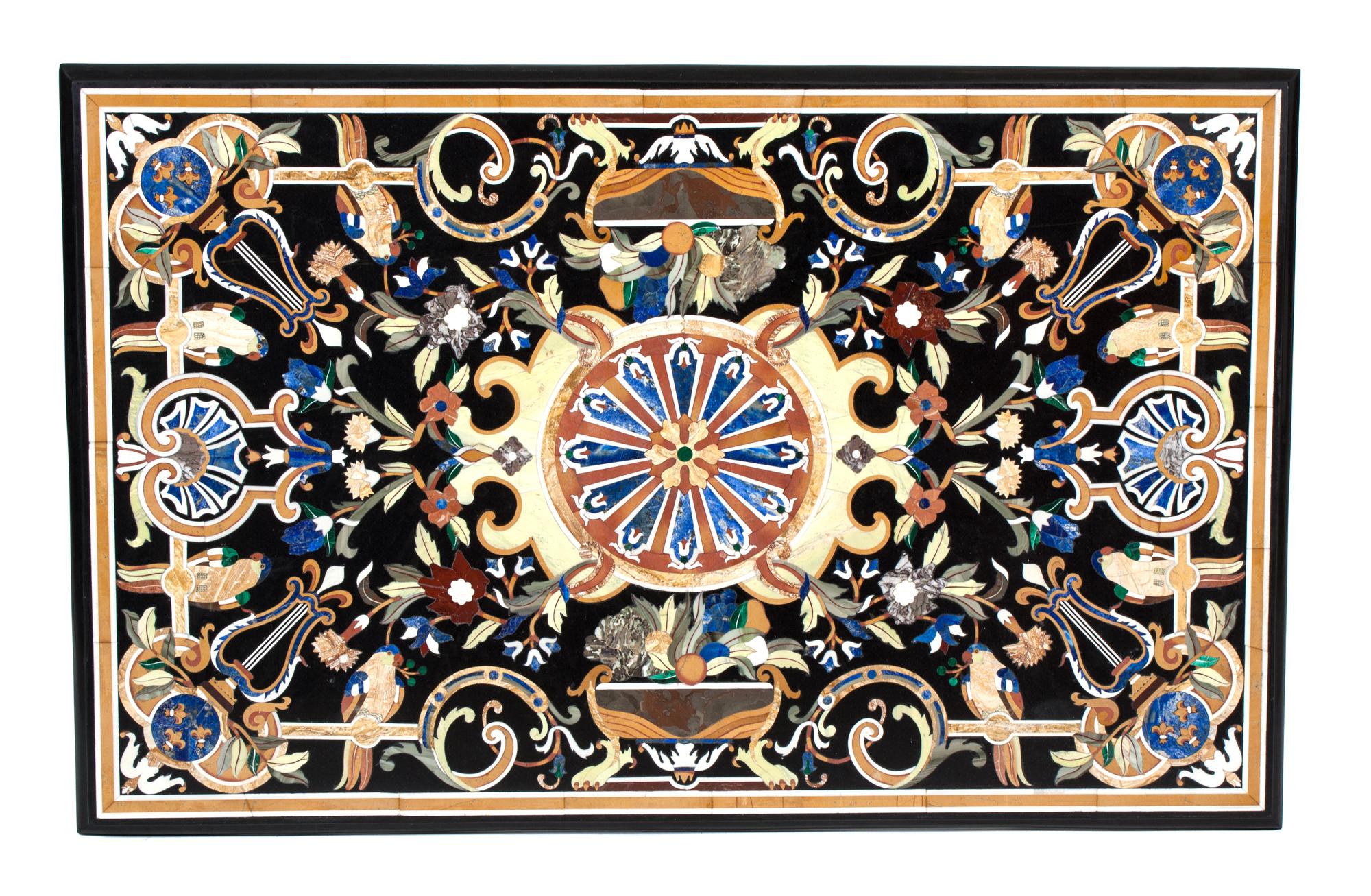 An Italian Pietra Dura Low Table Height 18 x width 47 1/2 x depth 29 3/4 inches. — 20TH CENTURY