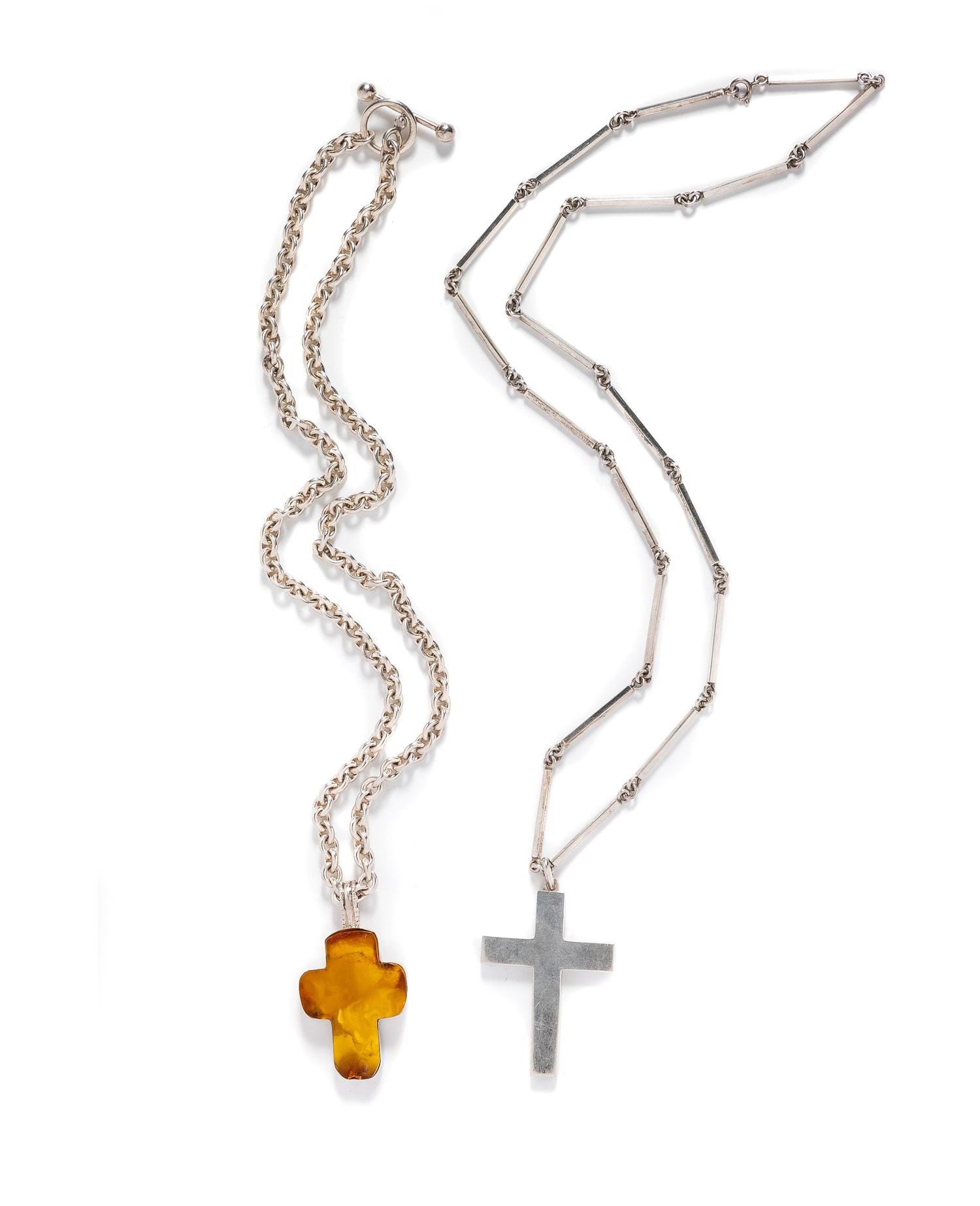 A Collection of Sterling Silver Cross Pendant/Necklaces,