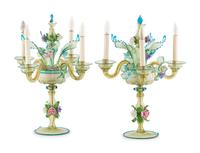 A Pair of Murano Glass Four-Light Candelabra
