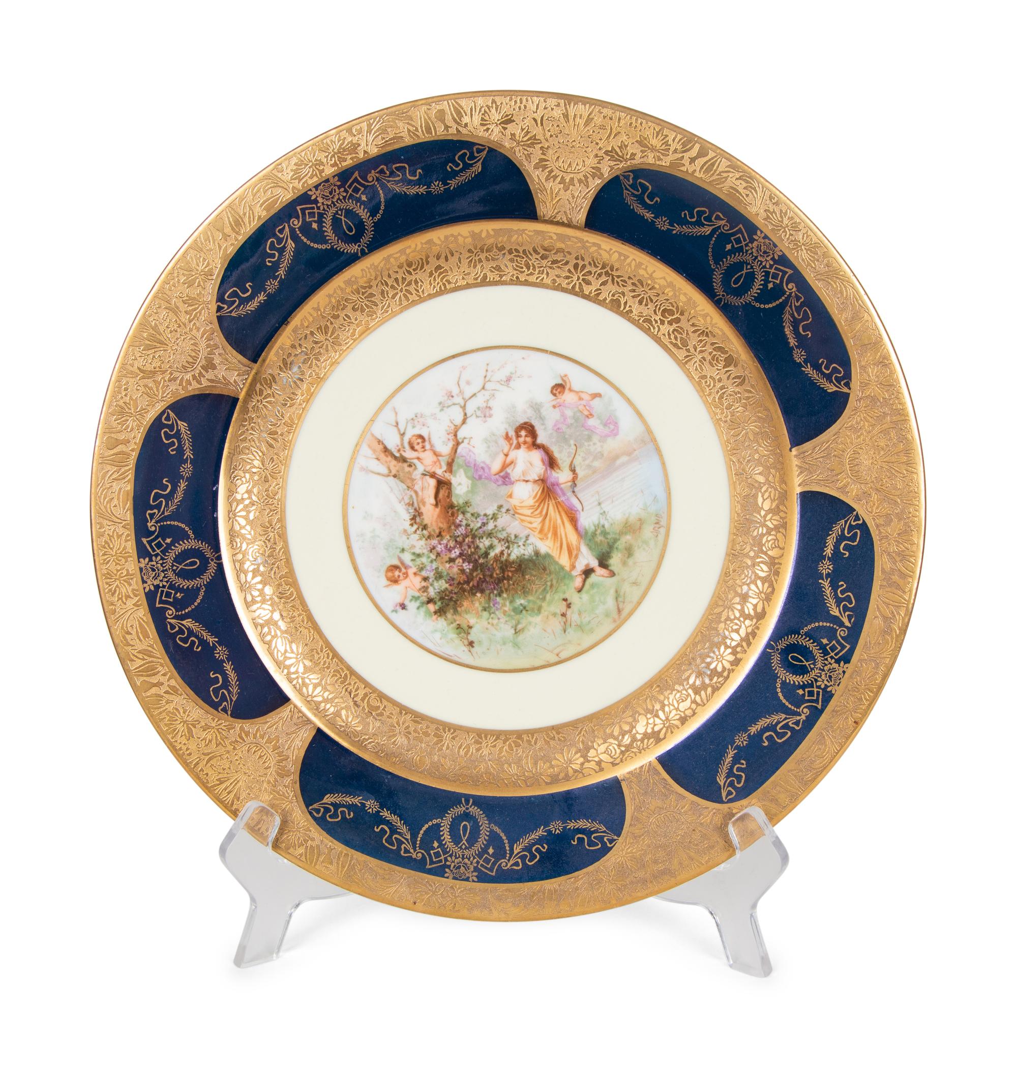 A Set of Ten Limoges Porcelain Polychrome and Gilt-Encrusted Cabinet Plates — Late 19th Century