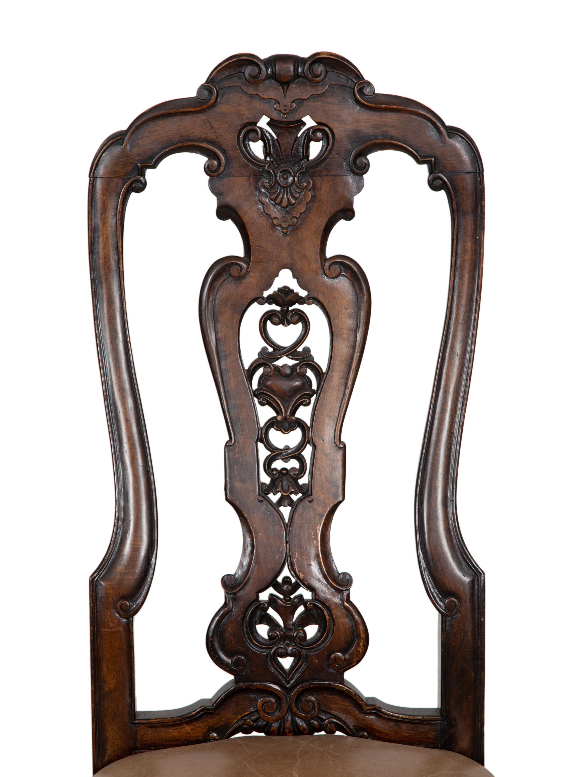 A Set of Six Continental Walnut Dining Chairs