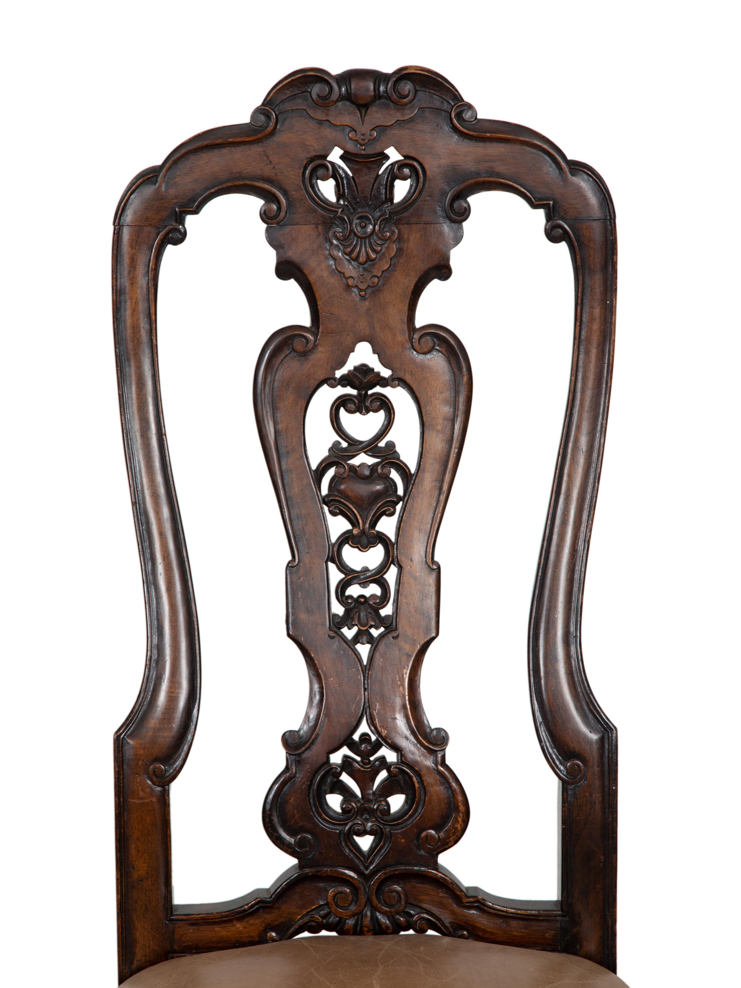 A Set of Six Continental Walnut Dining Chairs