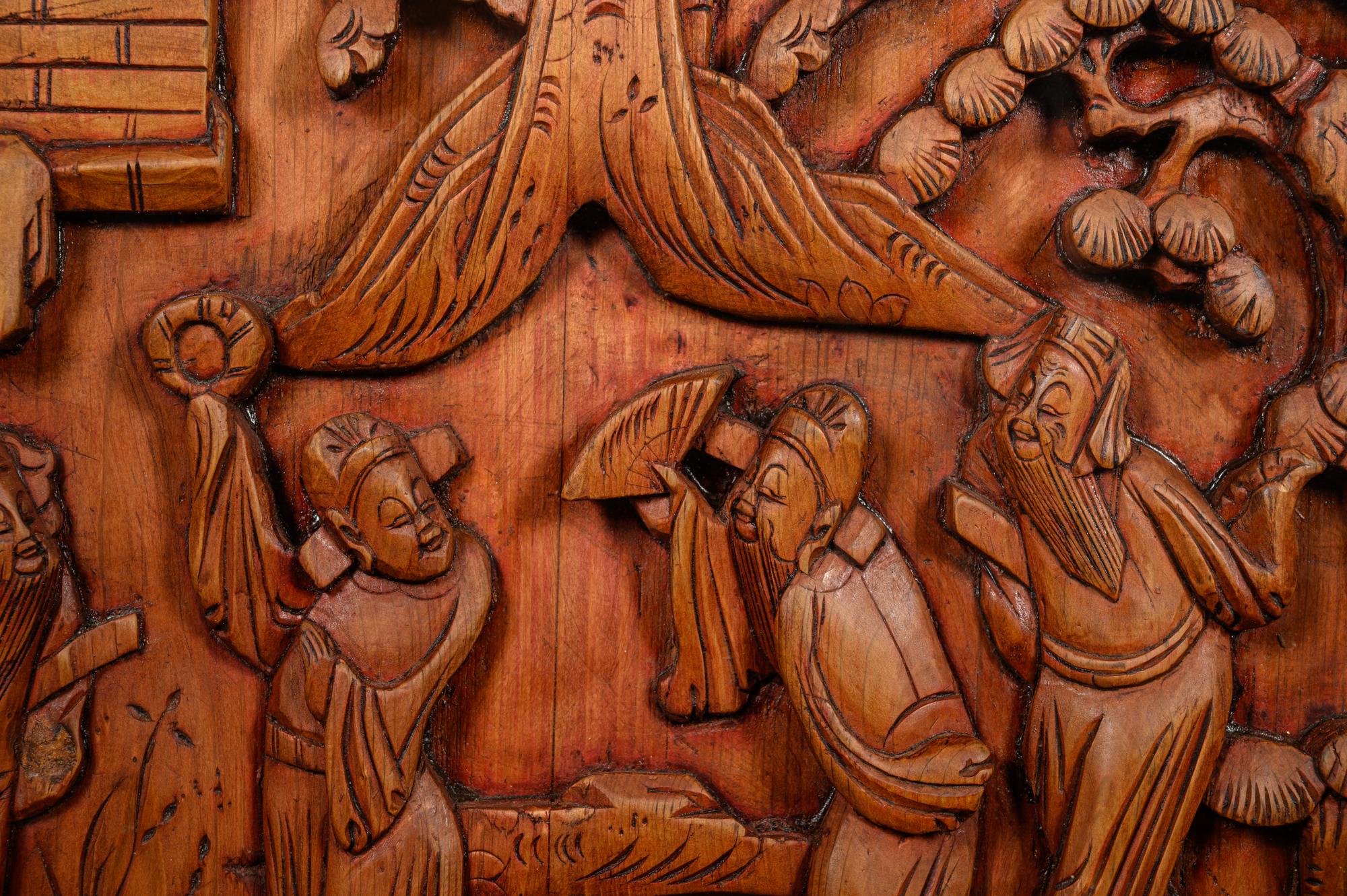 A Pair of Chinese Carved Softwood Panels