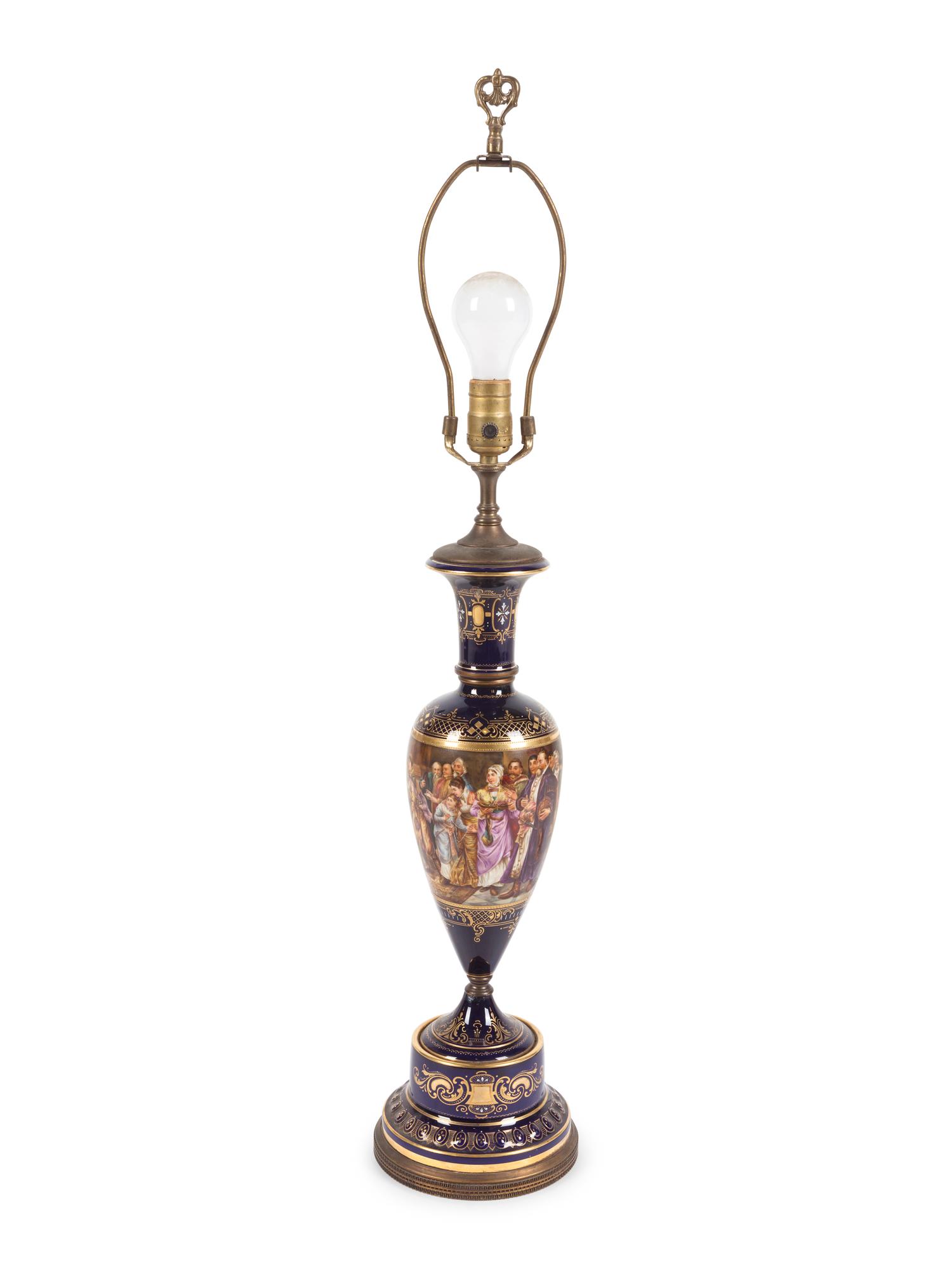 A Vienna Painted and Parcel Gilt Porcelain Vase Mounted as a Lamp