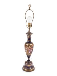 A Vienna Painted and Parcel Gilt Porcelain Vase Mounted as a Lamp