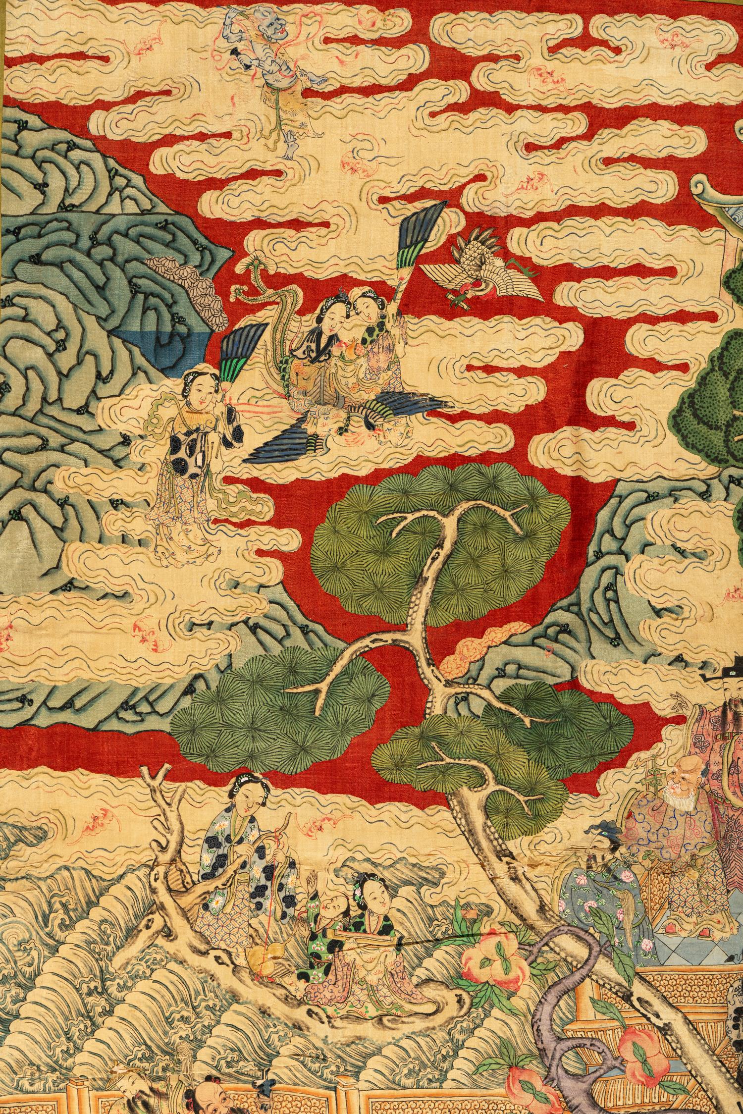 Two Large Chinese Kesi Woven Silk 'Immortal' Panels