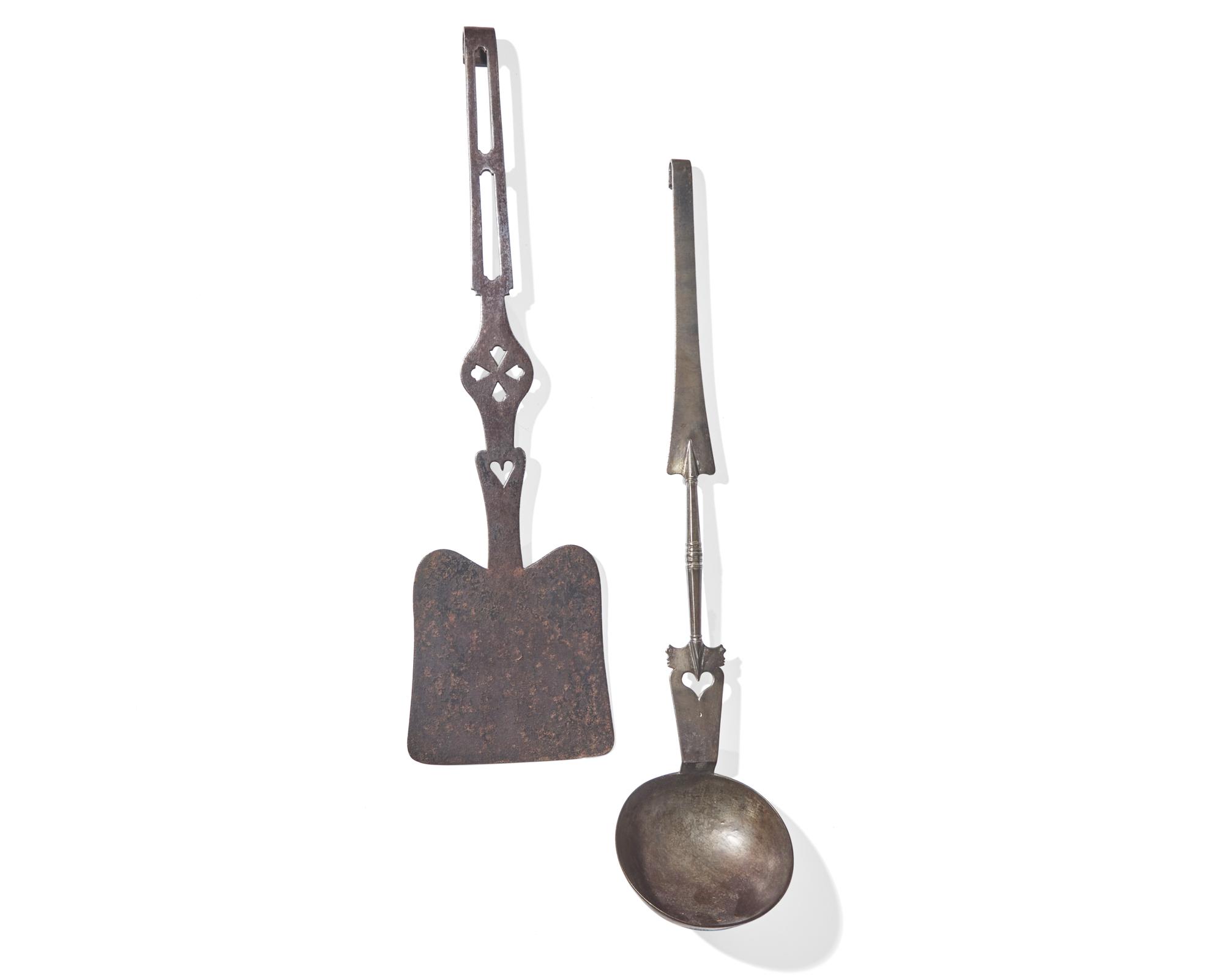 A Large Wrought Iron / Steel Ladle and Peel, French or Flemish, 18th / Early 19th Century