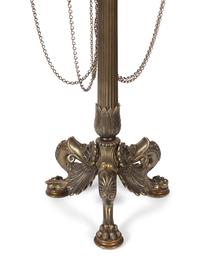 A Pair of French Empire Style Bronze Six-Light Candelabra Mounted as Lamps