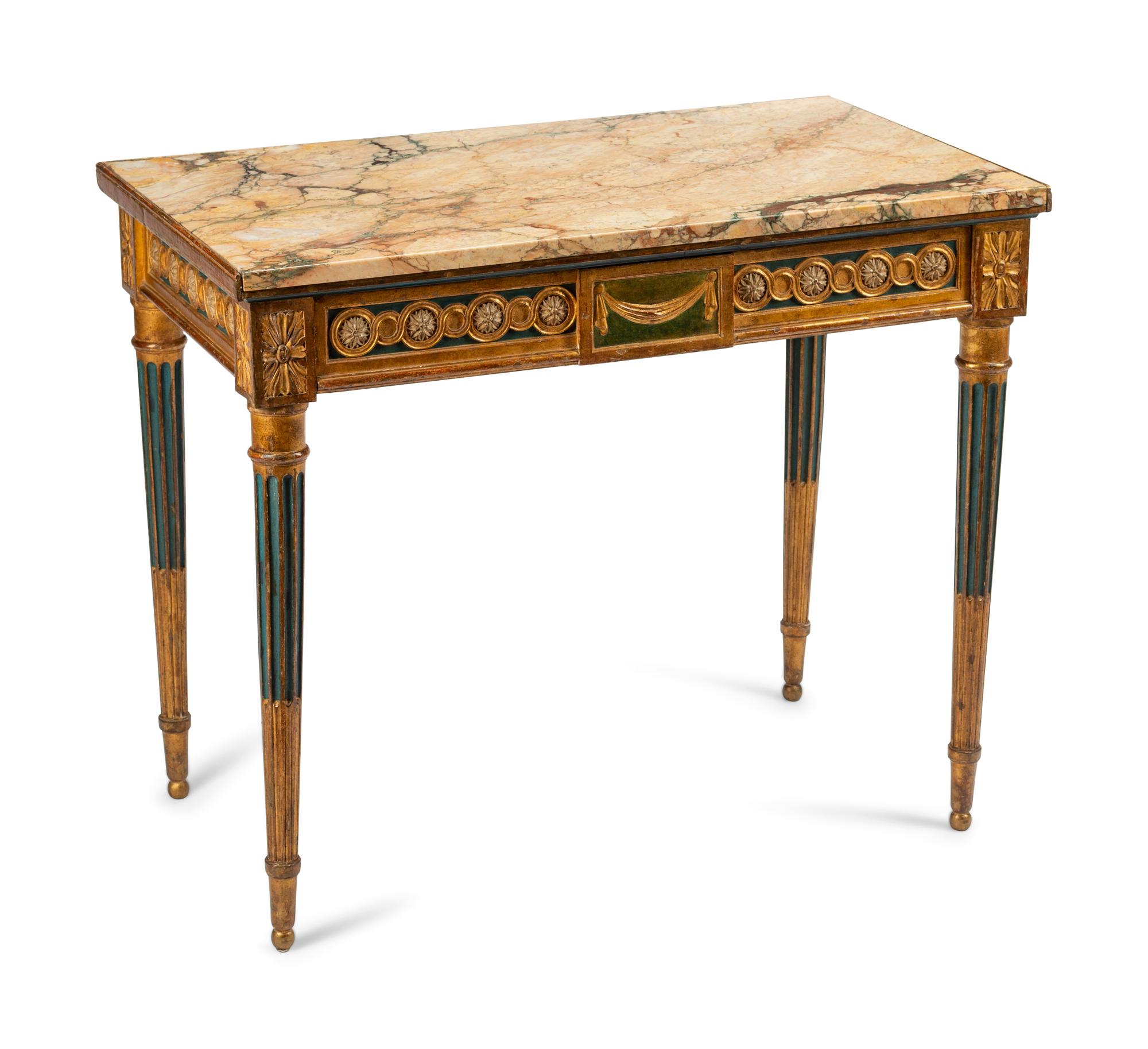 An Italian Neoclassical Painted and Parcel Gilt Console Table