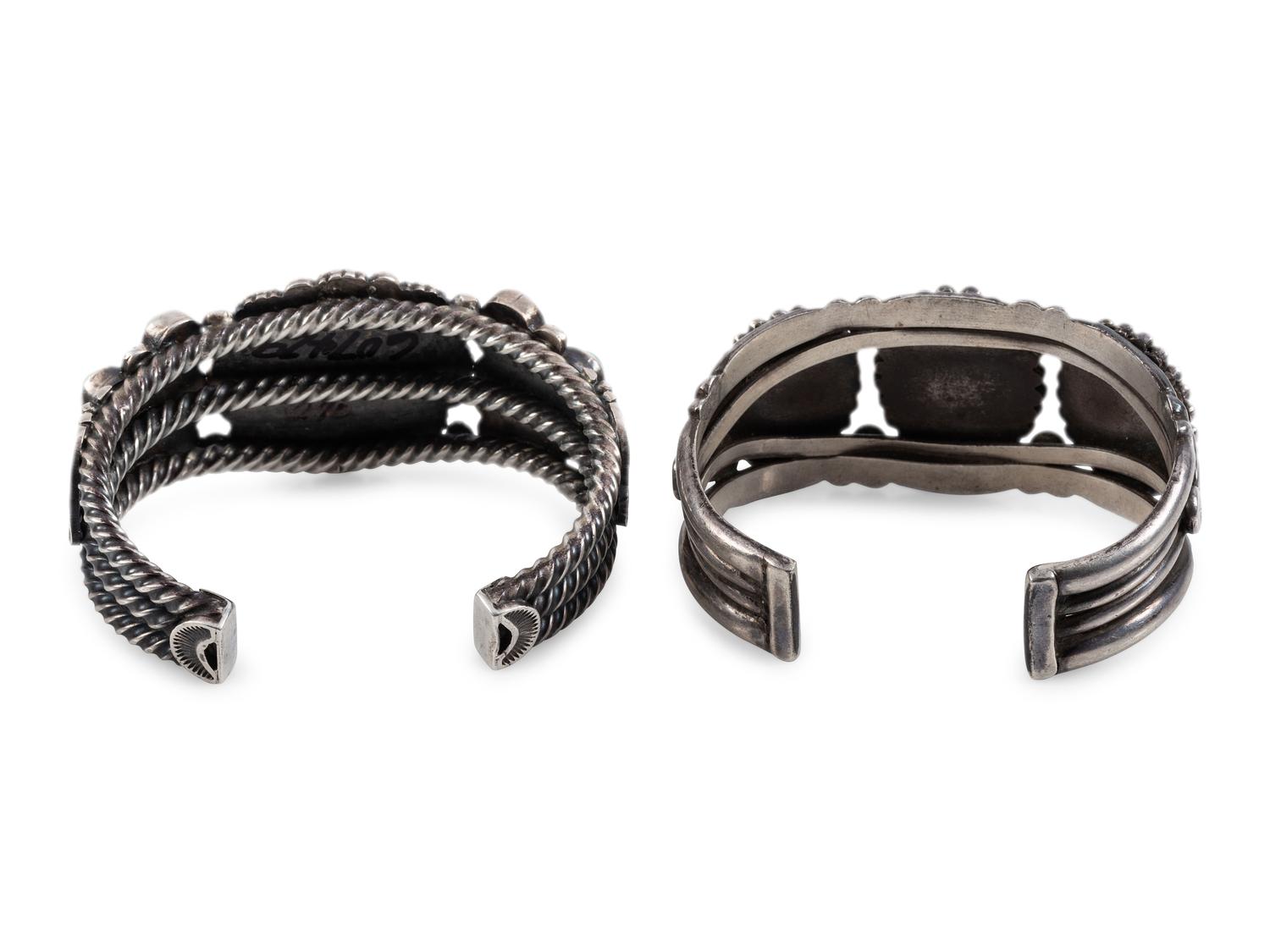 Navajo Silver Cuff Bracelets, with Inlay