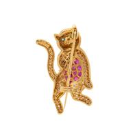 DIAMOND, RUBY, AND BICOLOR GOLD CAT BROOCH
