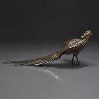A Japanese Parcel-Gilt and Patinated Bronze Figure of a Pheasant, Masatsune, Meiji Period — 日本明治時期 ”政常鑄“銅雉鷄