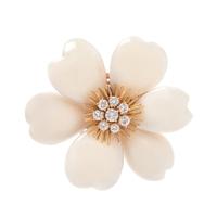 An 18 Karat Yellow Gold, Coral, and Diamond 'Rose de Noel' Brooch, Van Cleef & Arpels,