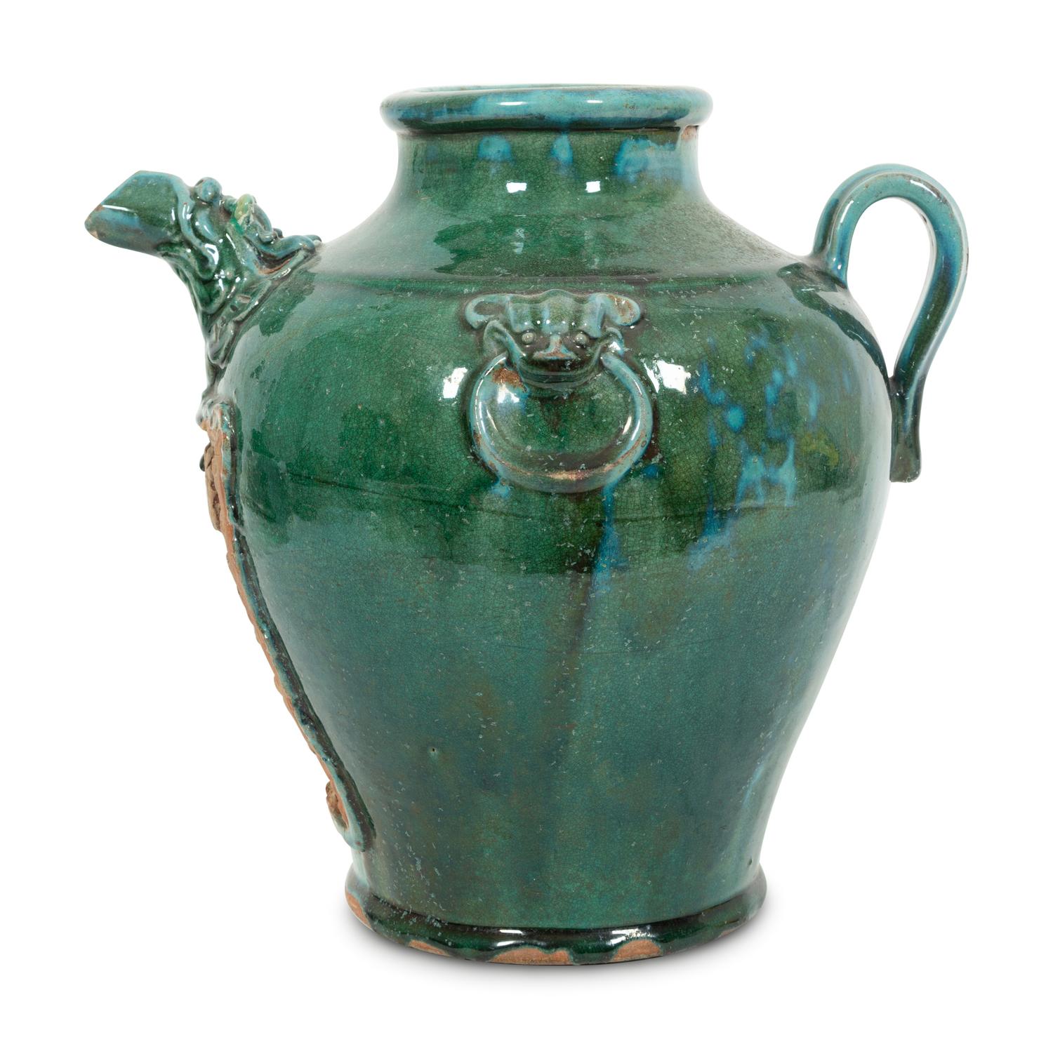 A Chinese Green-Glazed Pottery Ewer