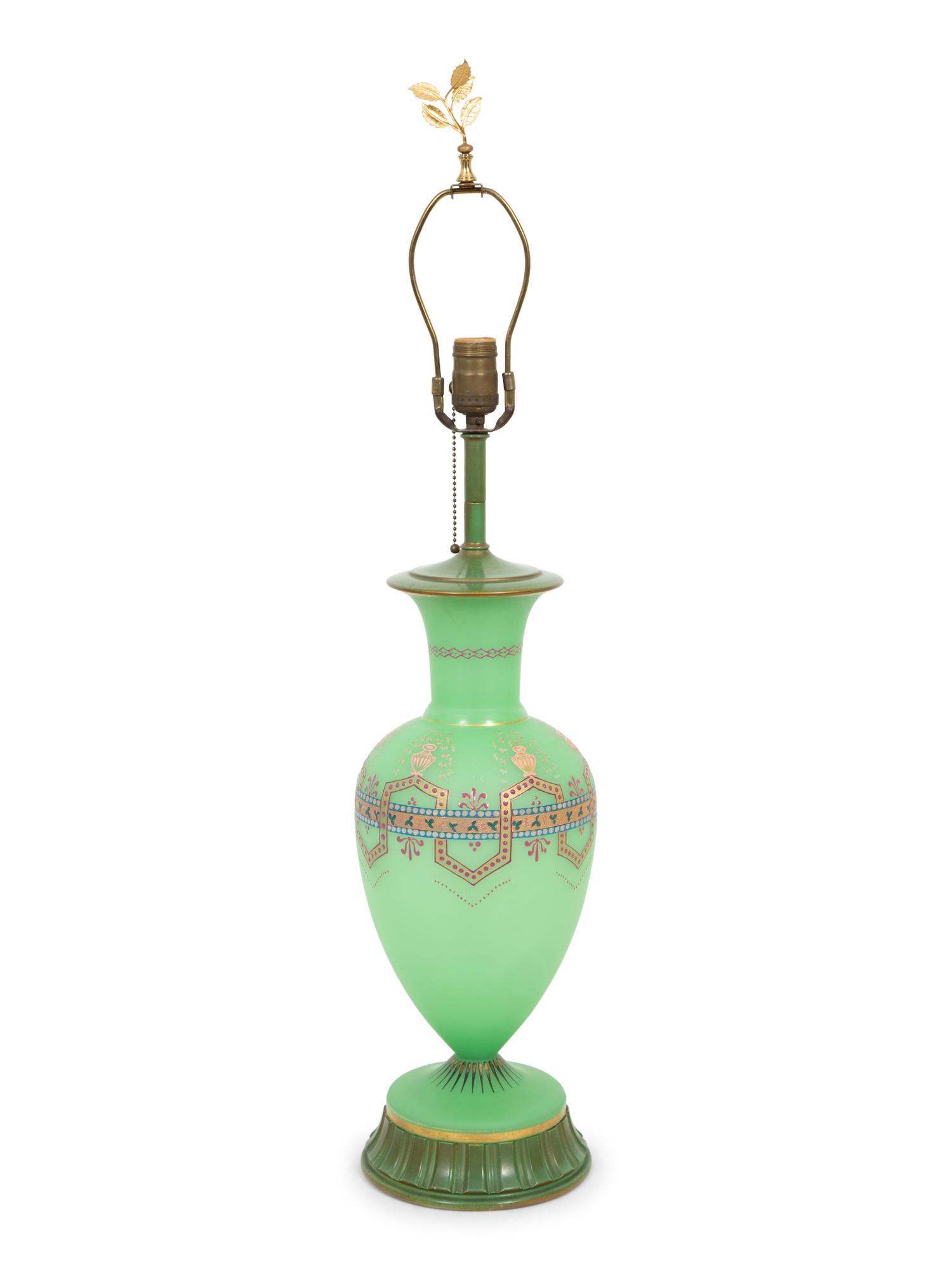 A Continental Enamel Decorated Opaline Glass Vase