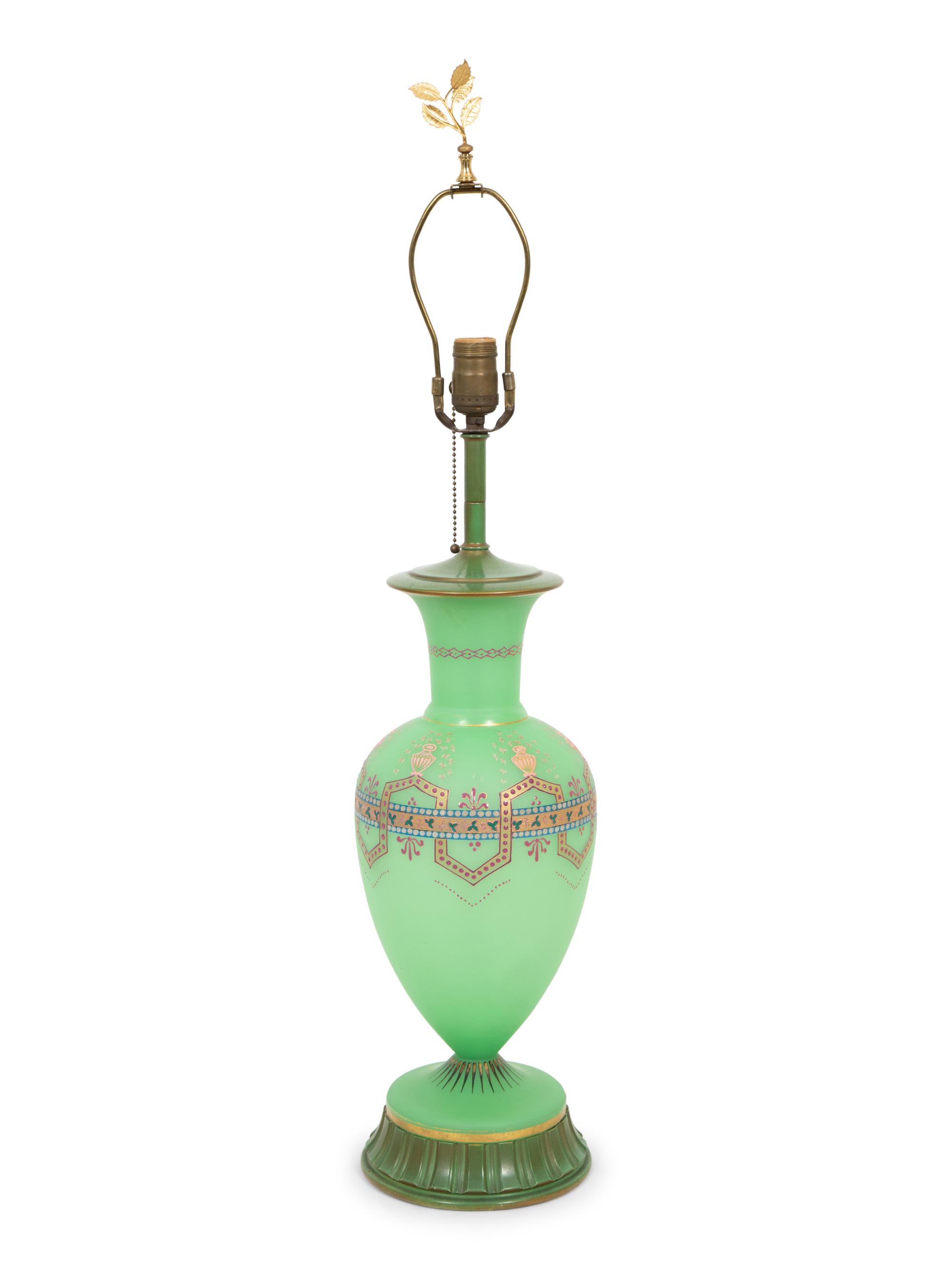A Continental Enamel Decorated Opaline Glass Vase