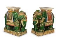 A Pair of Chinese Glazed Earthenware Elephant-Form Garden Seats — 20TH CENTURY